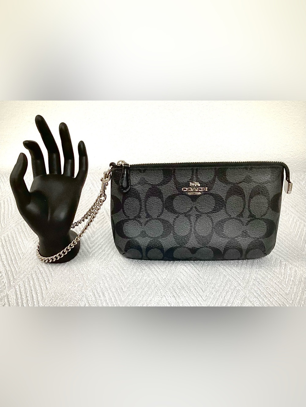 Coach Charcoal & Black Signature Chain Wristlet